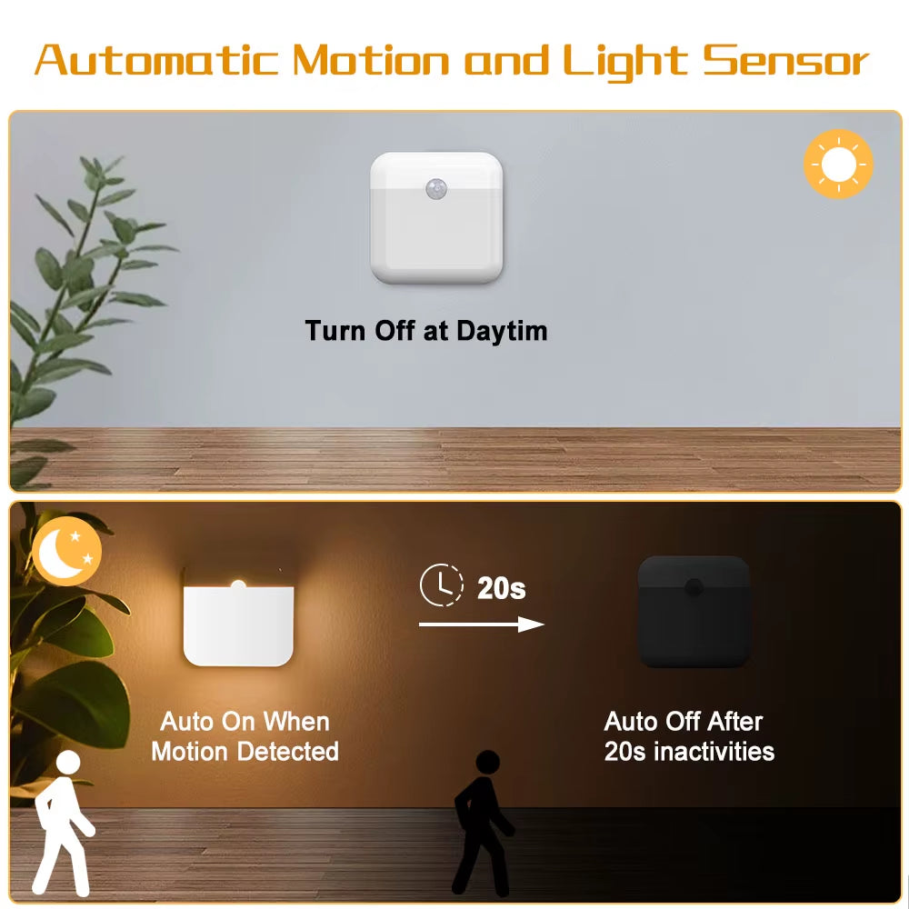 Motion Sensor Led Light Usb TYPE-C Charging Square Lamp for Bedroom Kitchen Stair Hallway Wardrobe Cupboard Lighting Night Light