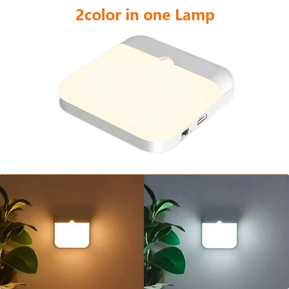 Motion Sensor Led Light Usb TYPE-C Charging Square Lamp for Bedroom Kitchen Stair Hallway Wardrobe Cupboard Lighting Night Light