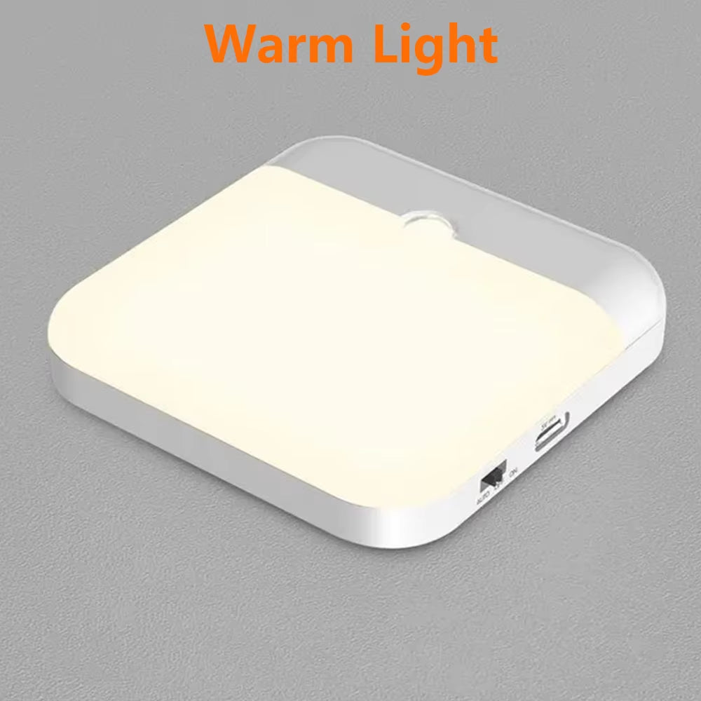 Motion Sensor Led Light Usb TYPE-C Charging Square Lamp for Bedroom Kitchen Stair Hallway Wardrobe Cupboard Lighting Night Light